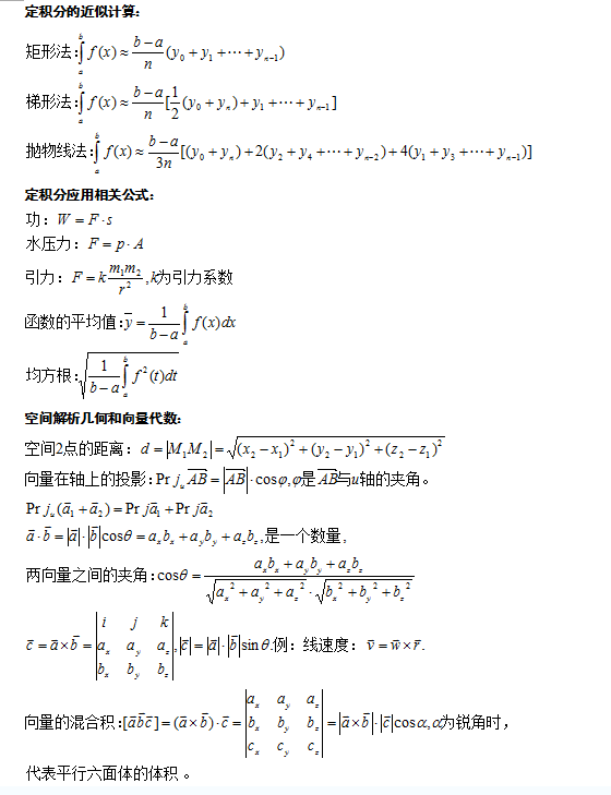 2021年福州成考专升本《高等数学一》公式复习三