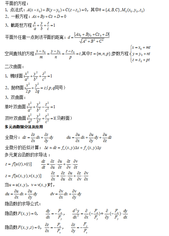 2021年福州成考专升本《高等数学一》公式复习四